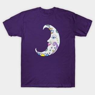 Abstract Fantasy Decorated Crescent Moon With Face T-Shirt